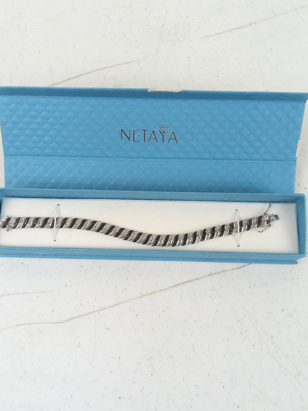 Netaya OTC BRZ Rhodium Plated Bronze Crystal Twist Bracelet - Black & Silver